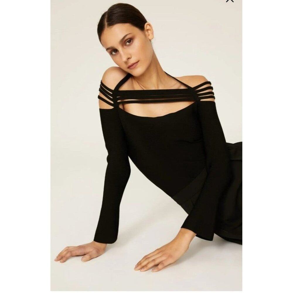 NWT RTR sz small jonathan simkhai solid black Sarah ribbed halter sexy strappy